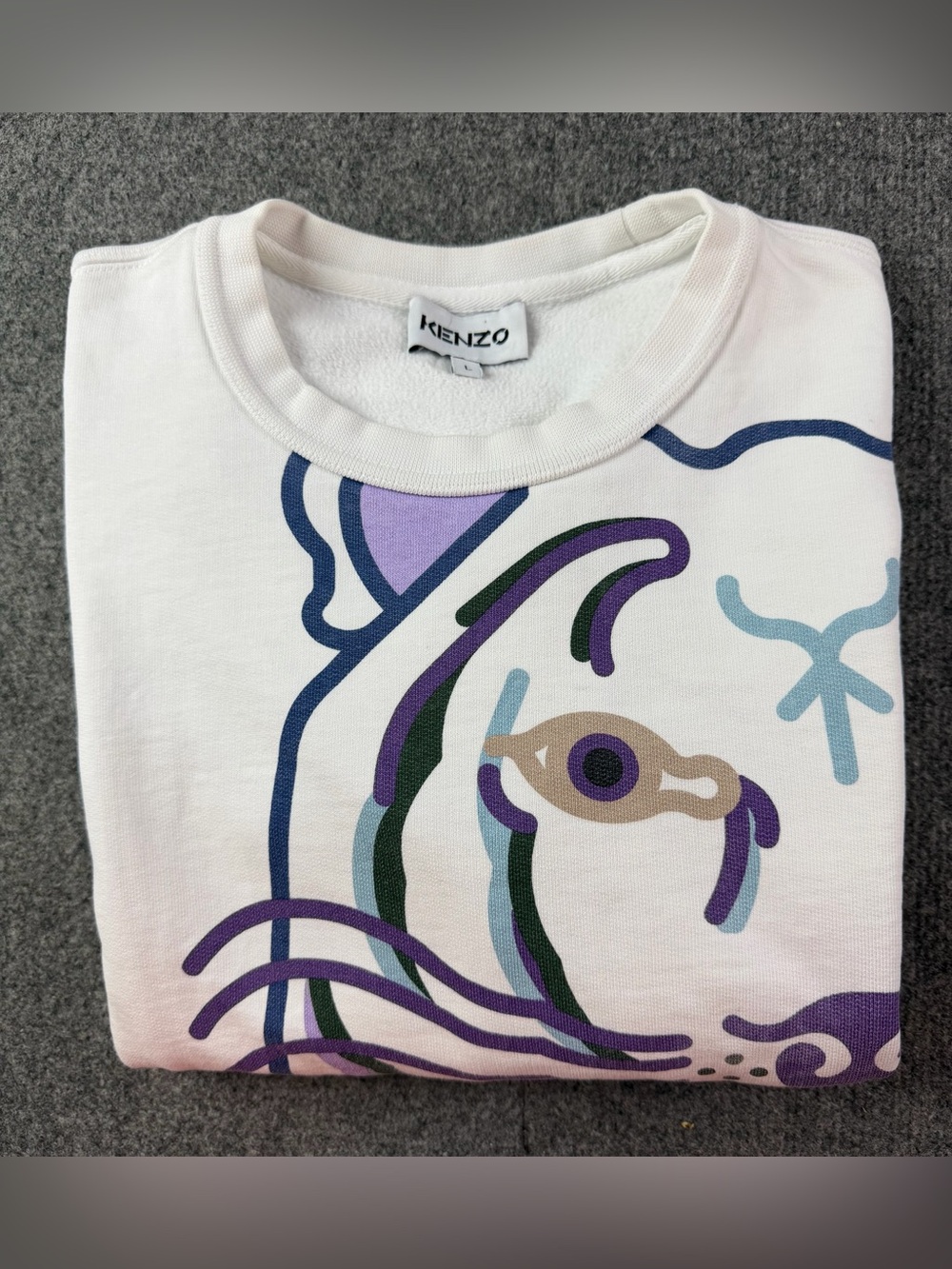 Kenzo Women Cotton L/S Crew Neck Tiger Print Sweatshirt Size L Multicolor